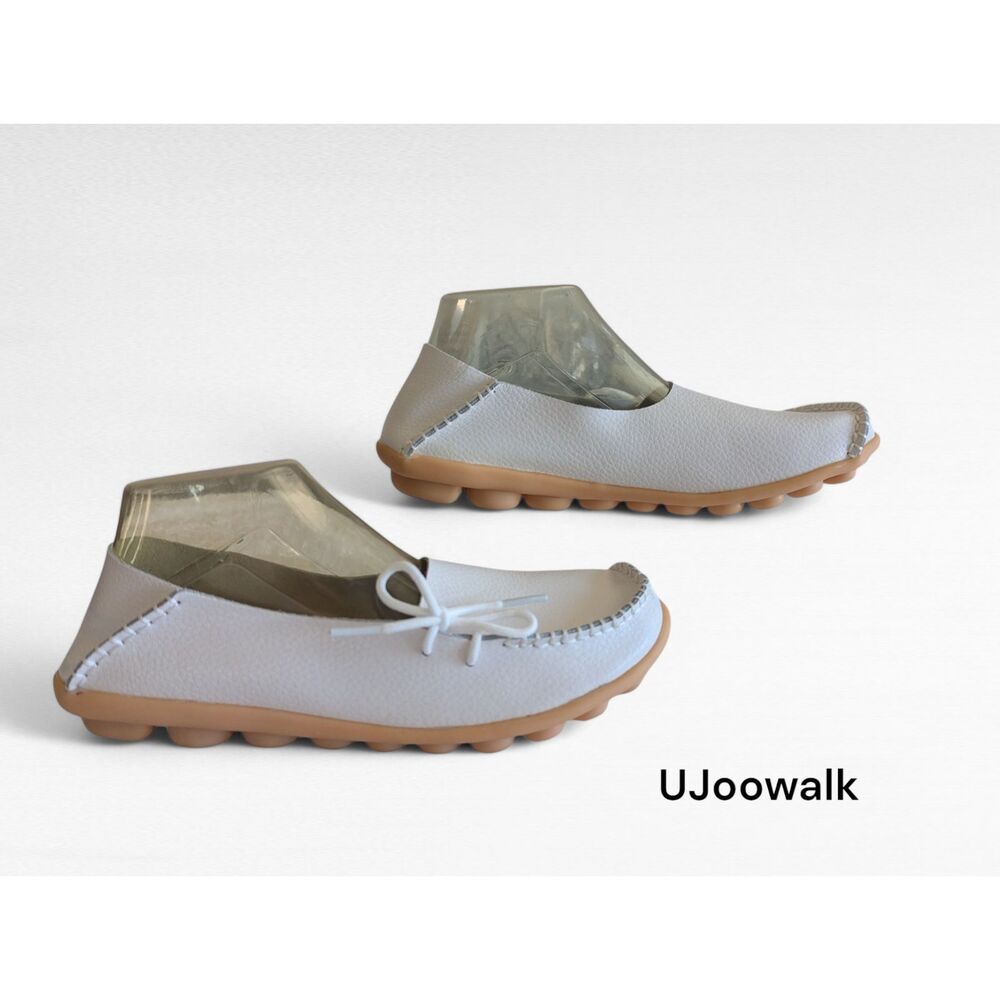 Womens White Leather Casual Loafers